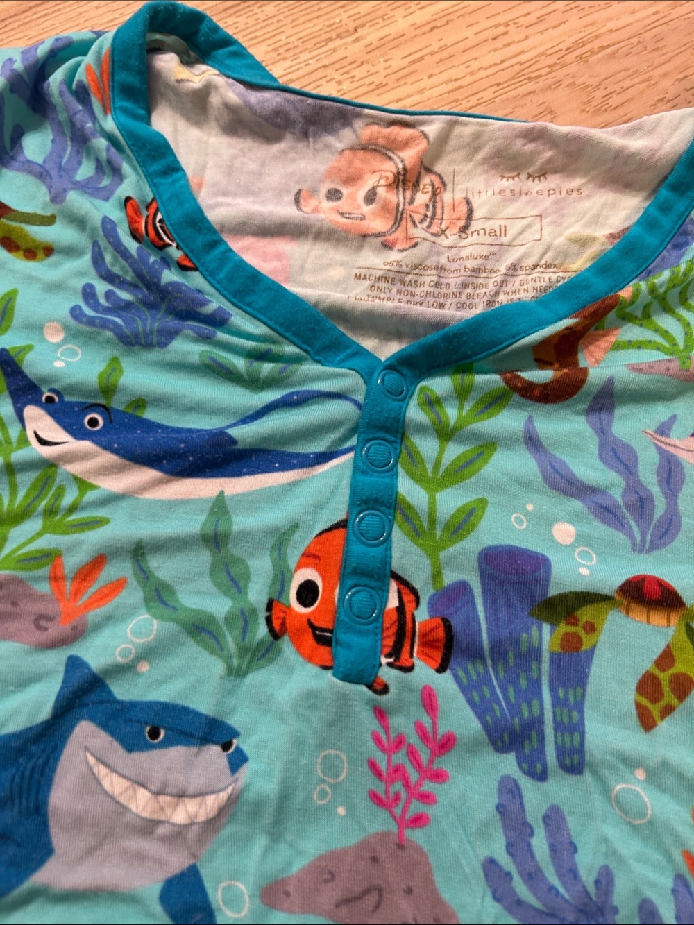 Little Sleepies Women’s Turquoise Finding Nemo PJ Top View 4